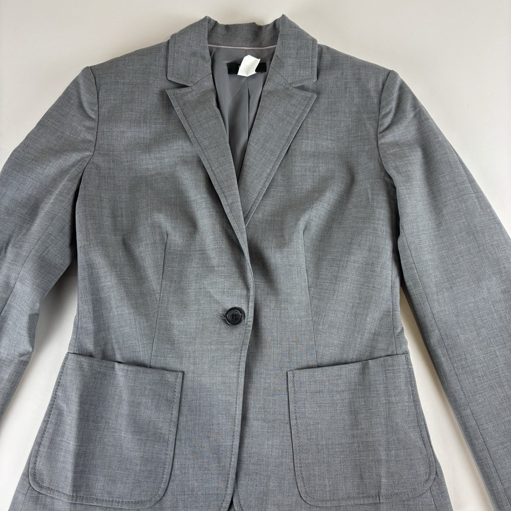 Vtg J. Crew Blazer‎ Jacket Women's Size 0 HerringboneGray Wool Preppy